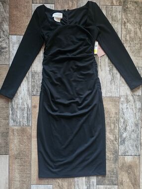 Anthropologie BHLDN Black Ruched Midi Dress NWT Size Small | Old Money Aesthetic
